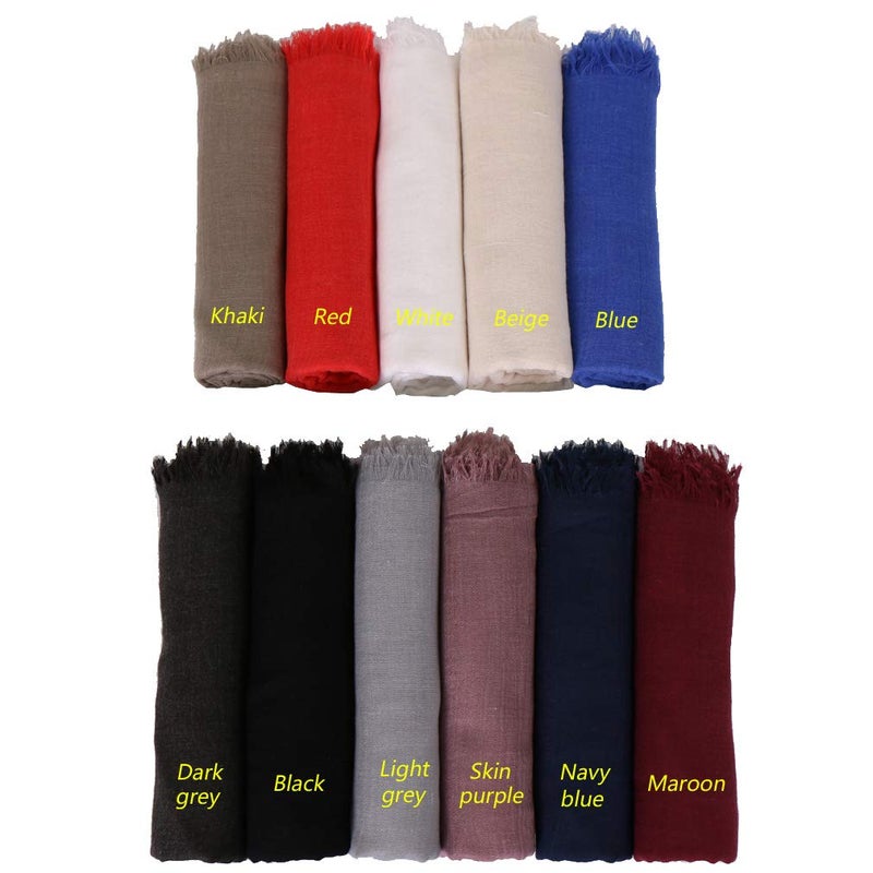 LMVERNA Lightweight Fashion Long Scarf Line Cotton Comfortable Wrap Shawl Plain Color with Fringed Edges (Khaki) - Image 4